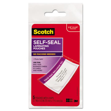 Scotch™ Self-sealing Laminating Pouches, 9.5 Mil, 2.81" X 3.75", Gloss Clear, 5-pack freeshipping - TVN Wholesale
